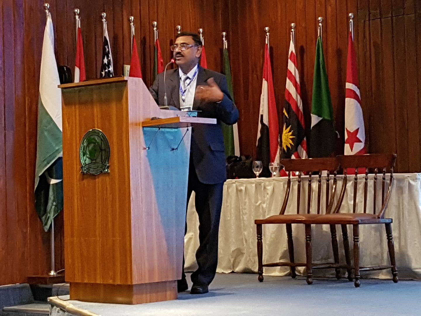 Prof. Bhawani Shankar Chowdhry Chair IEEE Karachi Section making opening remarks at PCSC. 8Apr.